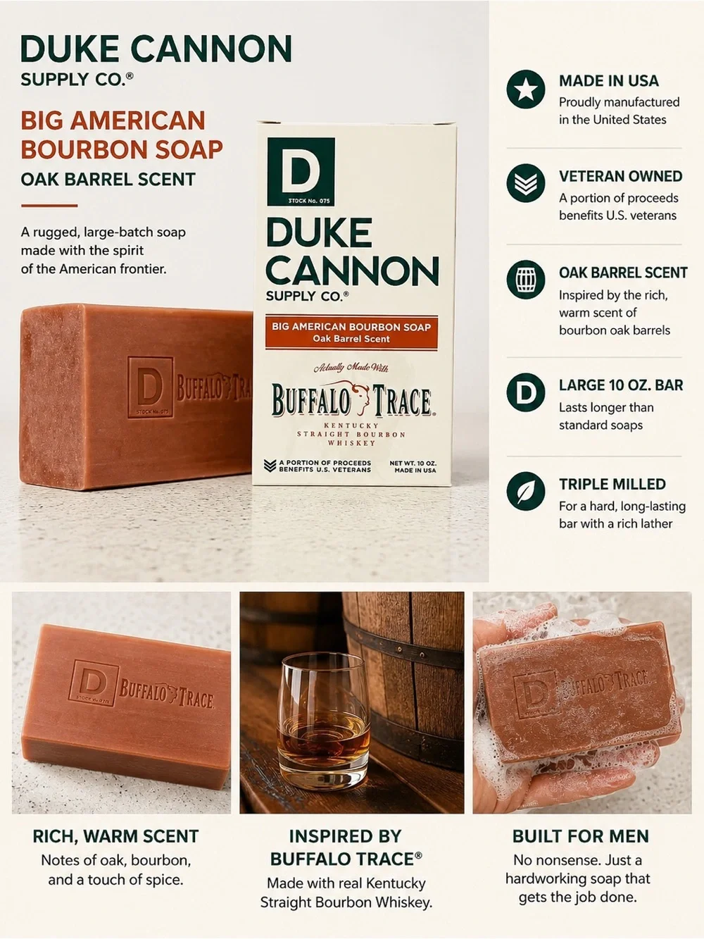 Duke Cannon Big American Bourbon Soap - Oak Barrel Scent